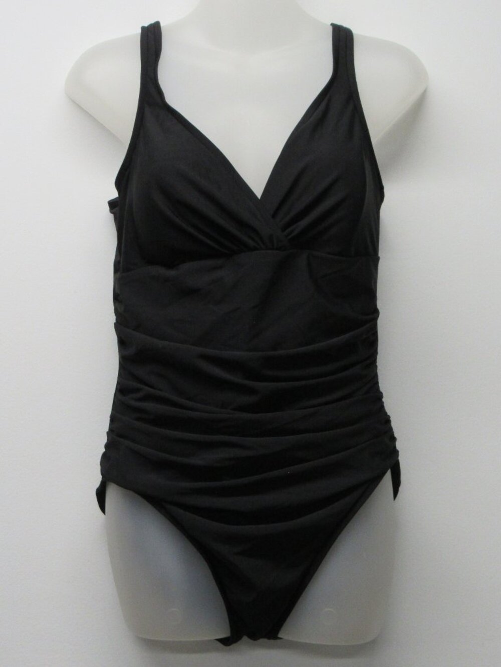 Trimshaper Swimsuit Slimming Bathing Suit Solid Black Ruched Women's sz 14